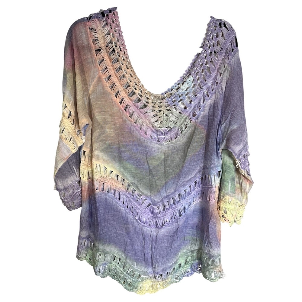 Soft Surroundings Tie Dye Tunic XL Pastel Watercolor Crochet Fairy Boho Summer
